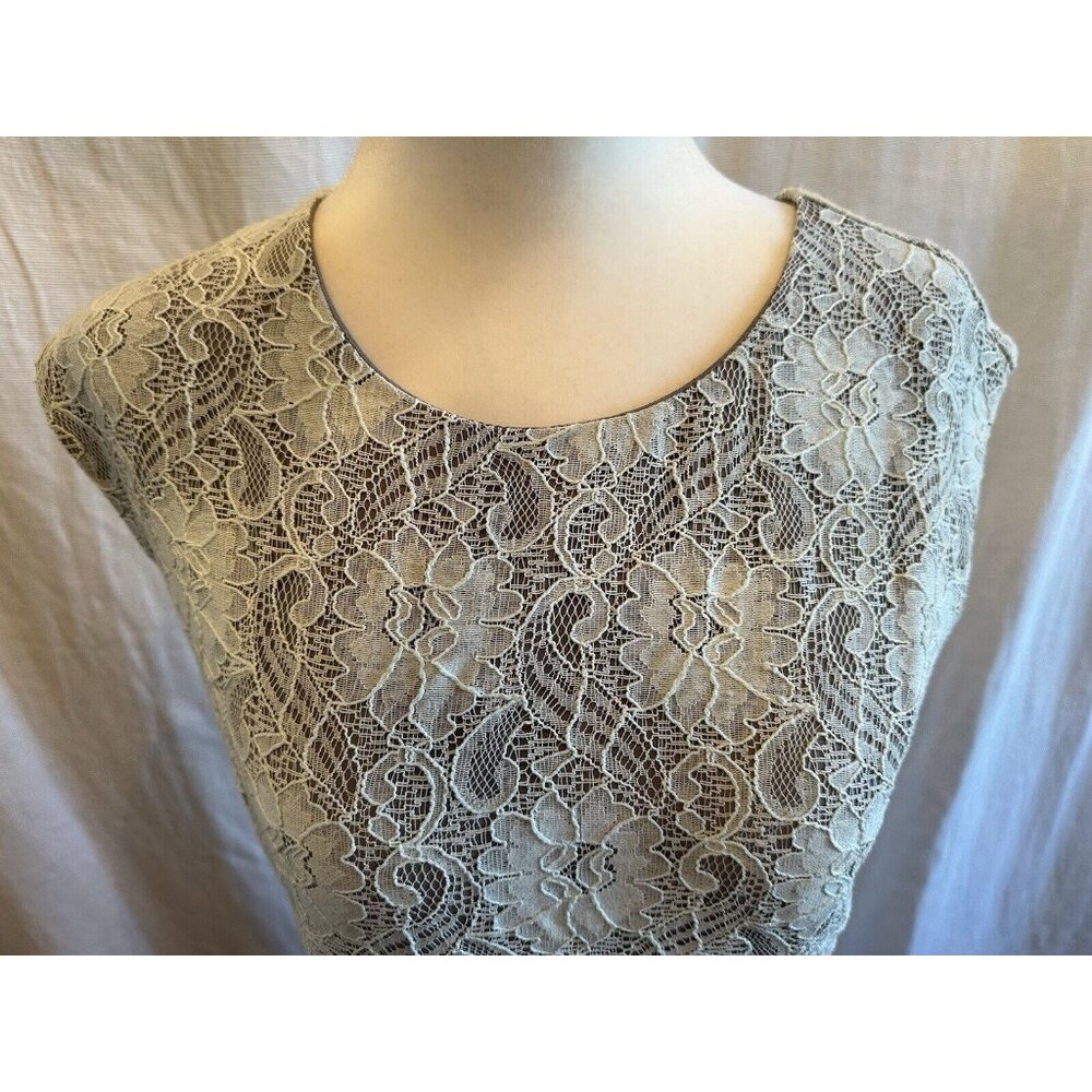 Banana‎ Republic Dress Womens 6 Gray Mint Sheath Floral Lace Sleeveless Cocktail - Picture 2 of 9